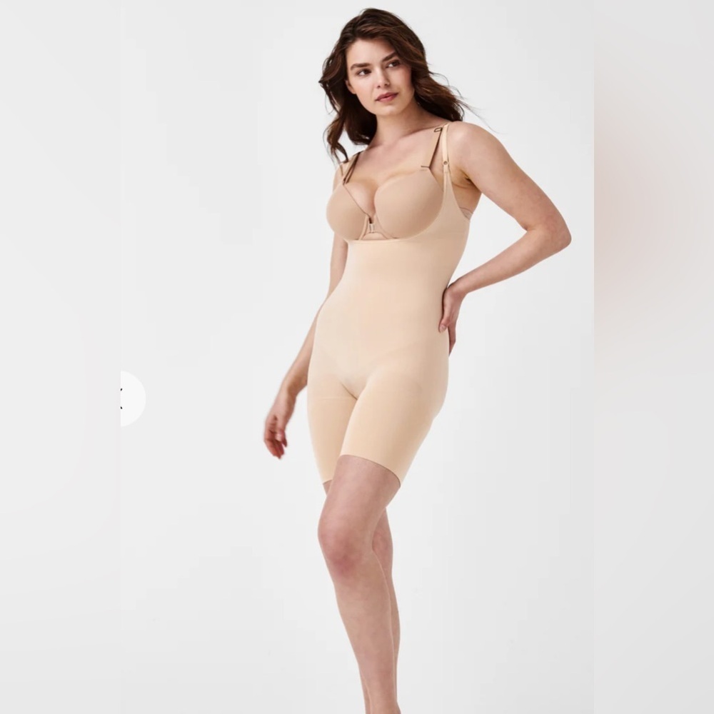 SPANX Shapewear for Women Power Series Open-Bust Mid-Thigh Bodysuit Nude XL